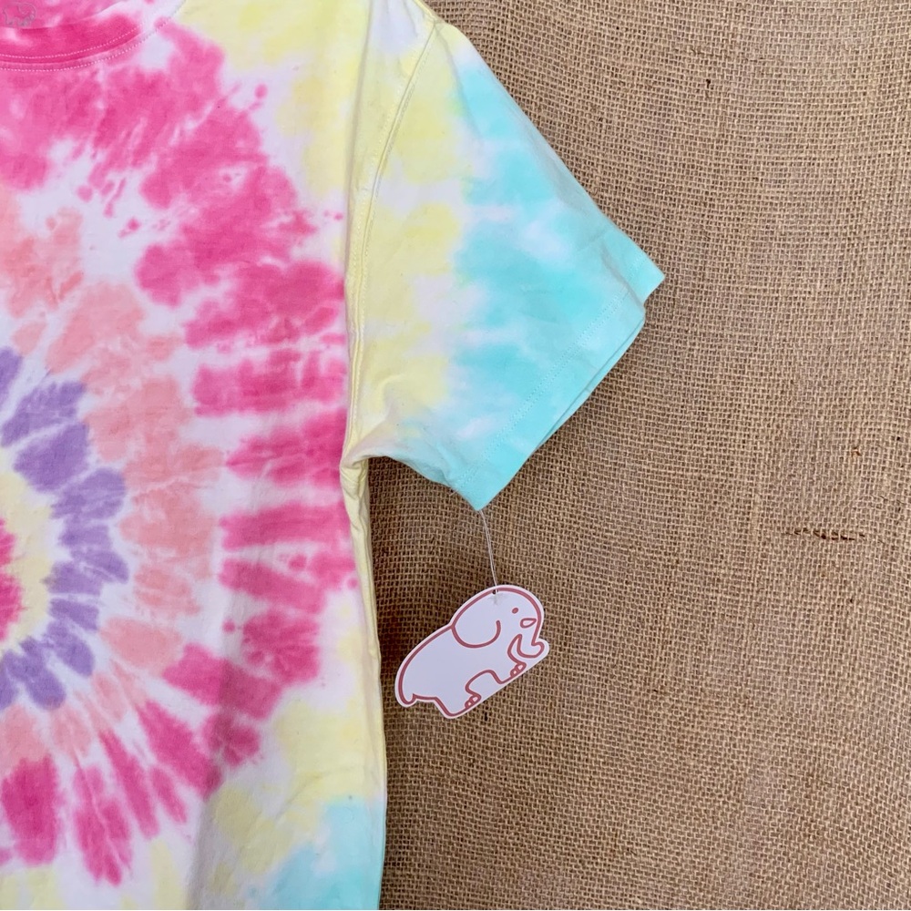 IVORY ELLA Heritage Tie-dye T-Shirt Pastel Rainbow White No Graphic Medium NWT - Picture 3 of 5